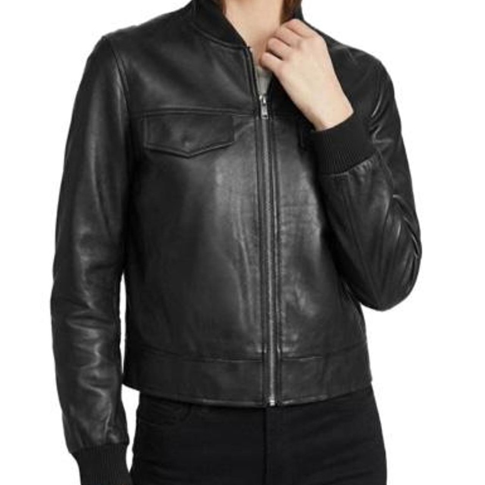 Ommivex Womens Cropped Faux Leather Jacket Casual Crop Style Faux Leather